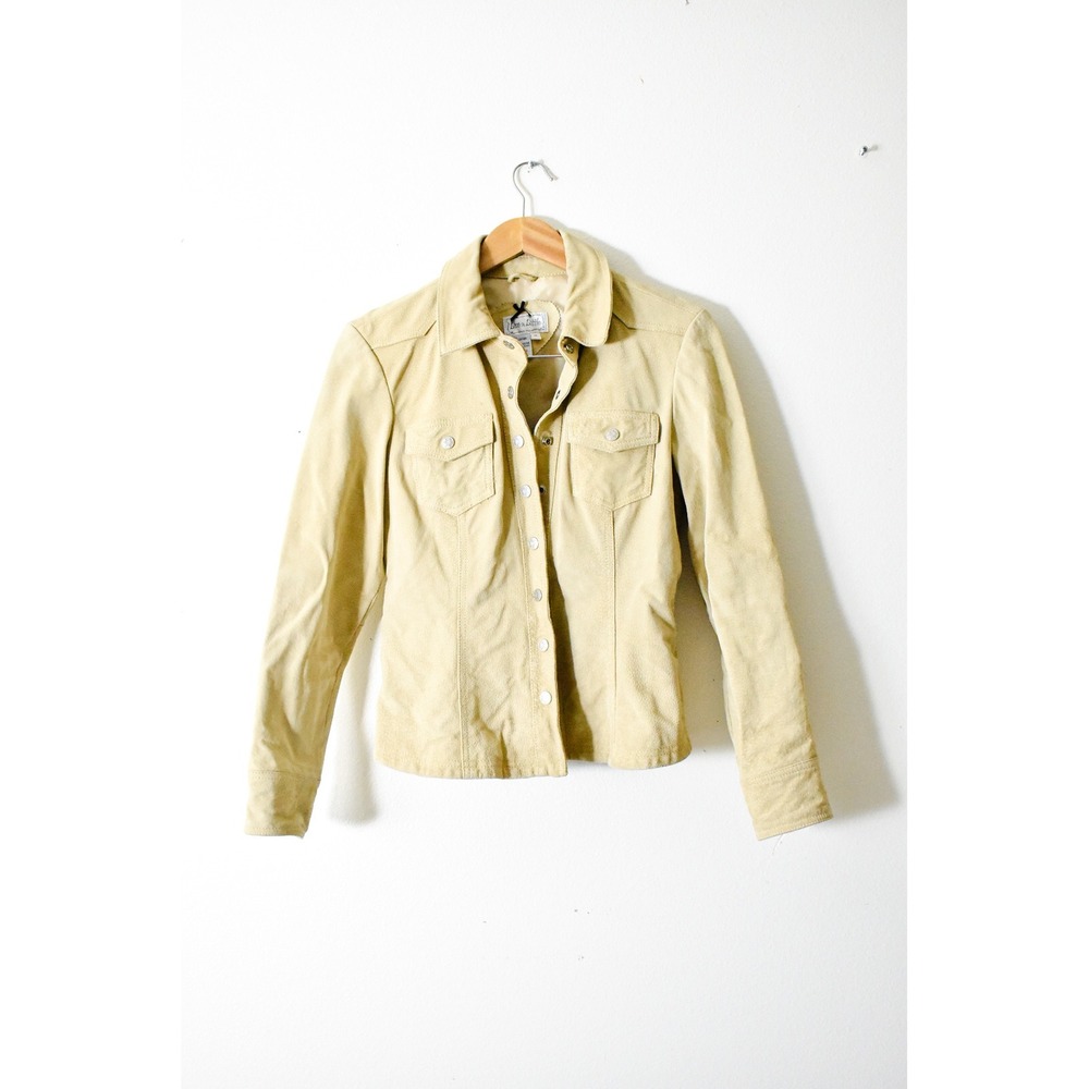 Live a Little Leather Jacket Womens M Tan 90s Perforated Suede Western Trucker - Picture 1 of 5